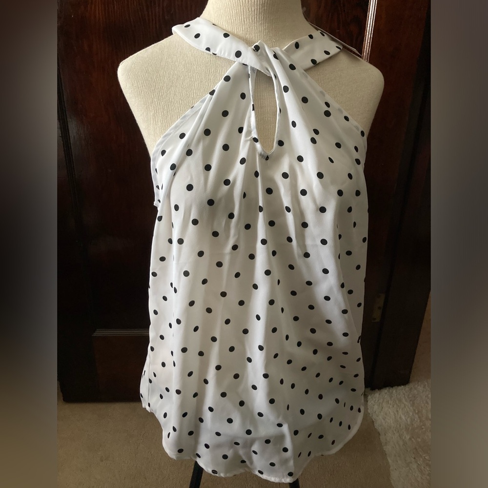 NWT 7th Avenue Design Studio Elegant Black/ White Polka Dot Halter top sz M